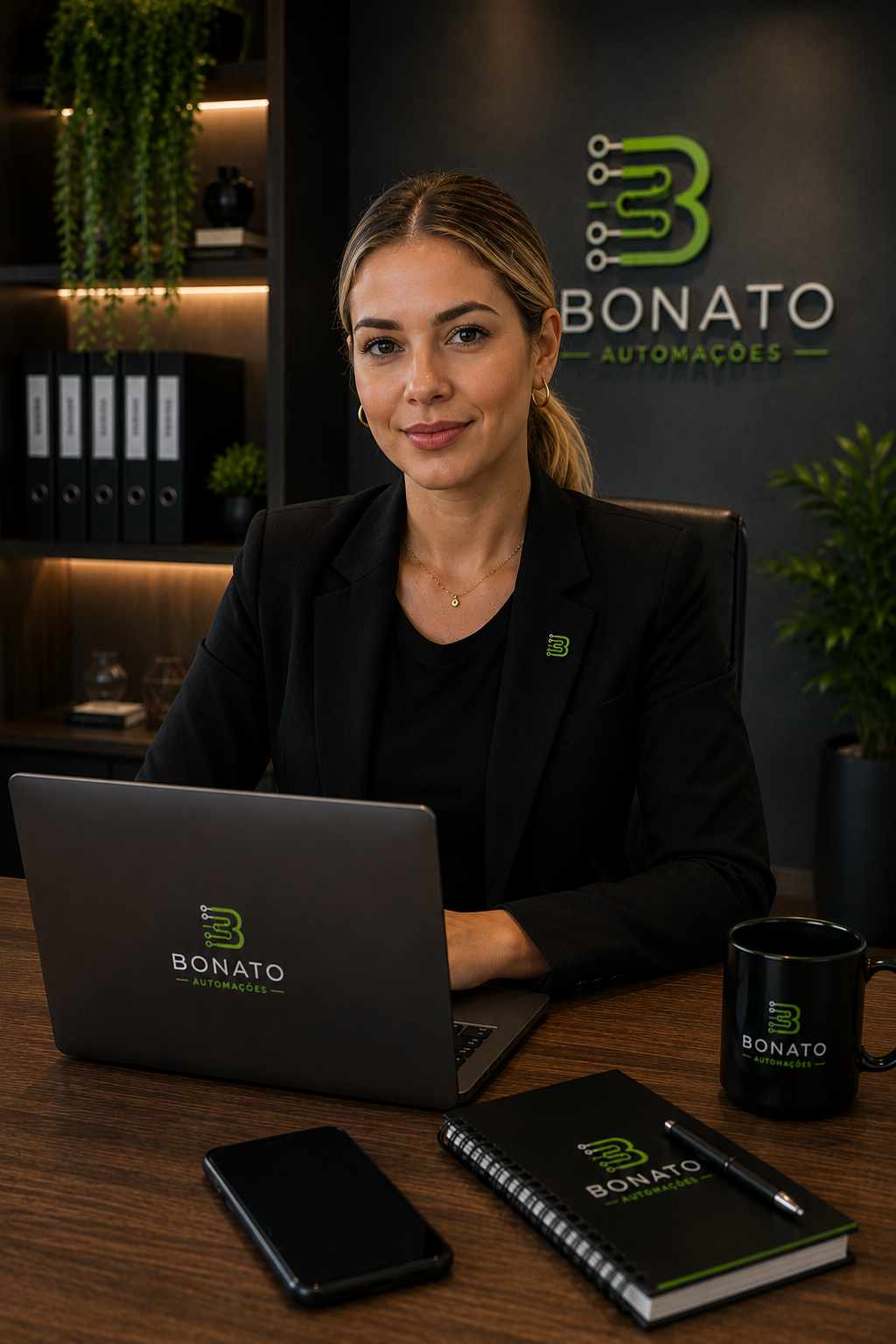 Laura, especialista em relacionamento e recuperação, sentada à mesa